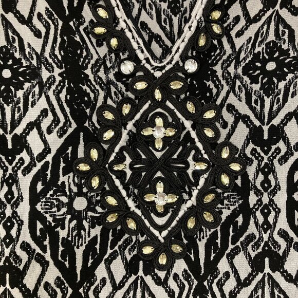 INC International Concepts 1X Black White Artsy Mesh Stretch Embellished Blouse - Picture 4 of 11